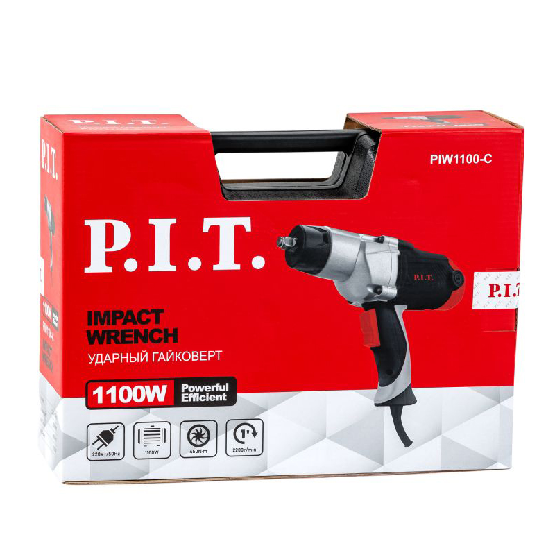 Гайковерт IMPACT электрич. P.I.T. PIW1100-С (1100Вт, 450Нм, 2200 об/мин, 1/2", наб.головок)