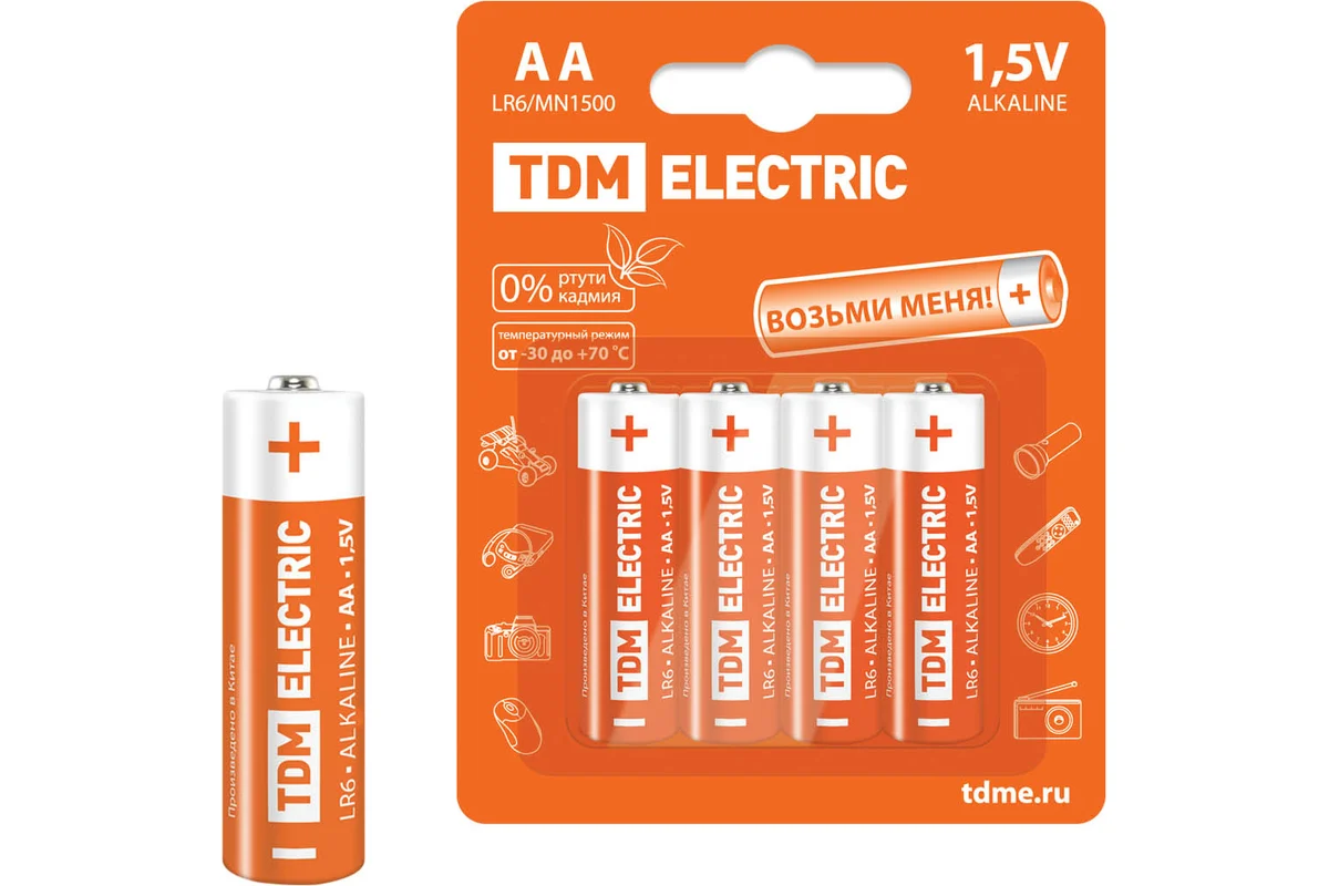 Элементы питания LR6 AA Alkaline 1,5V BP-4 TDM*