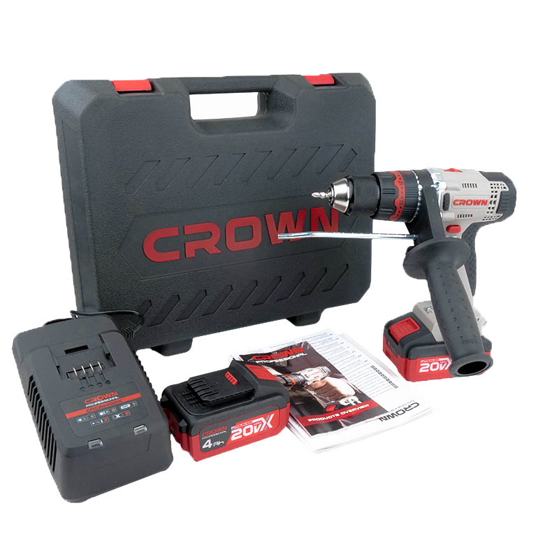 Аккум. ударн. шуруп. CROWN CT21075HMX-4 BMC, 20В,2х4,0Ач,0-400/0-1500об/мин,БЗП 13мм,45/55Нм,1,88кг