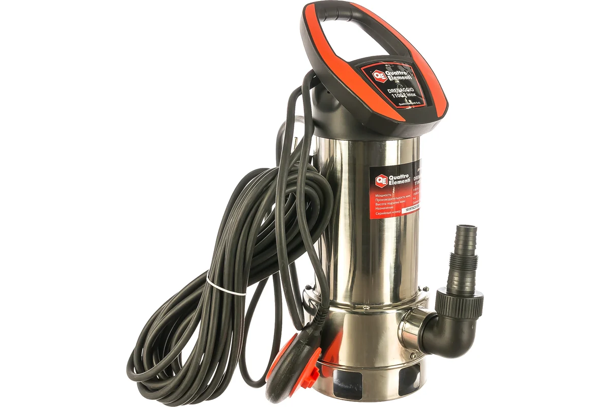 Дренажный насос QUATTRO ELEMENTI Drenaggio 1100 F Inox (1100 Вт, 19000 л/ч, для грязной, 9 м, 7,5кг,