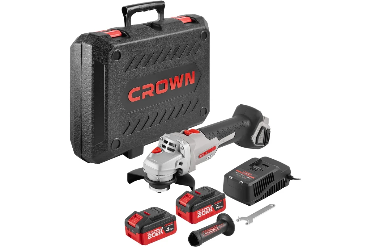 Аккум. УШМ CROWN CT23001-125HX-4 ВМС,Ø125мм, 8000 об/мин, 4 А/ч,20В, 2,51кг.