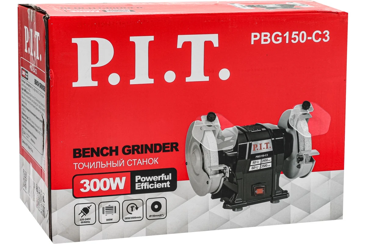 Станок точильный электрич. P.I.T. PBG150-C3 (300Вт, 2950об/мин, круг Ø150х12.7х20мм, пылезащита)