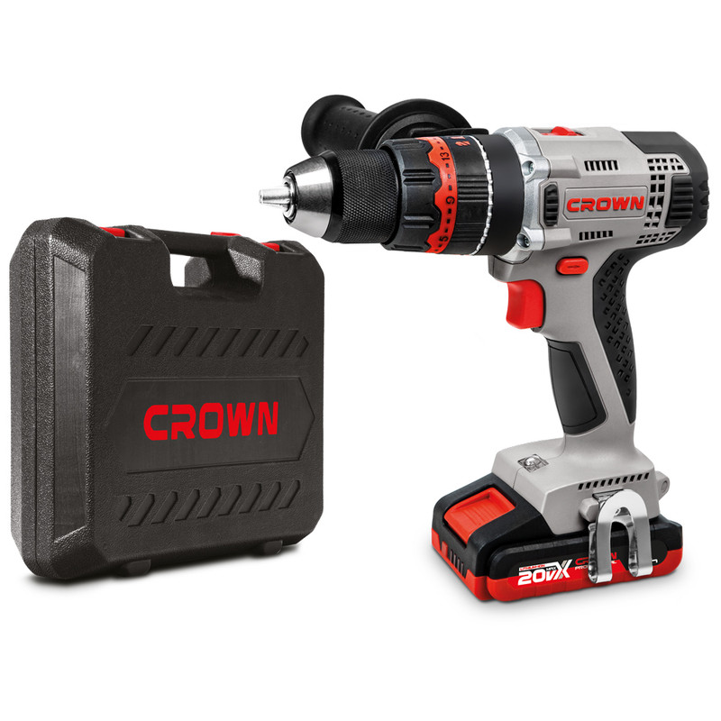 Аккум. ударн. шуруп. CROWN CT21075HMX-2 BMC, 20В,2х2,0Ач,0-400/0-1500об/мин,БЗП 13мм,45/55Нм,1,62кг