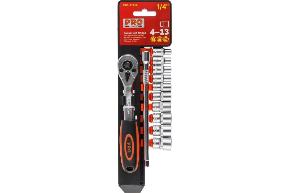 Набор головок 1/4" 4-13мм 12предм. PRO STARTUL (PRO-41414) (пласт. подвес, 6 граней)