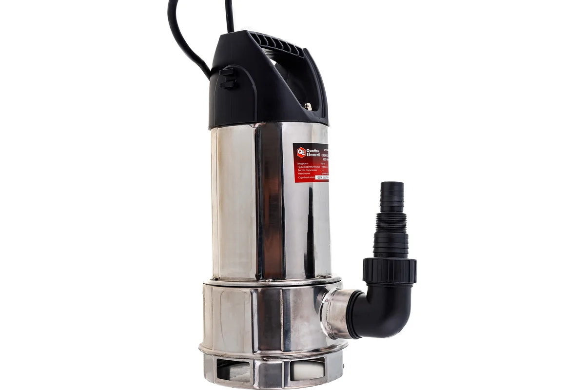 Дренажный насос QUATTRO ELEMENTI Drenaggio  900 F Inox (900 Вт, 14000 л/ч, для грязной, 9 м, 5,45кг,