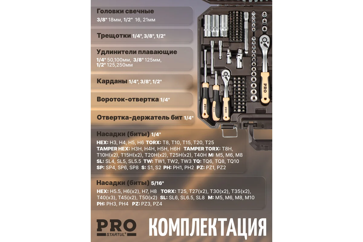 Набор головок и ключей 219пр. 1/4",3/8",1/2" PRO STARTUL DAKAR (PRO-219DK)