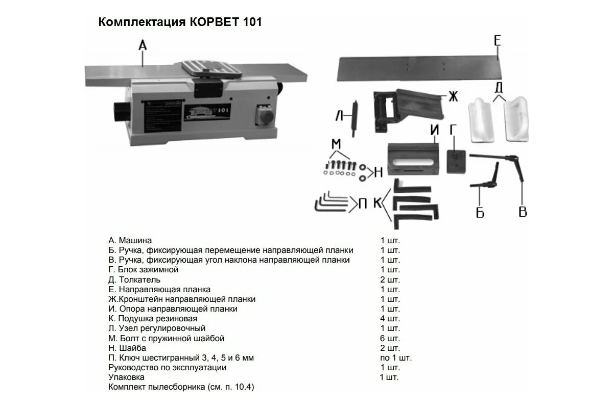 Строгальный станок Корвет 101, 1,1кВт, ширина загот.155мм, 2 ножа, гл.строг.3мм, 30.5кг