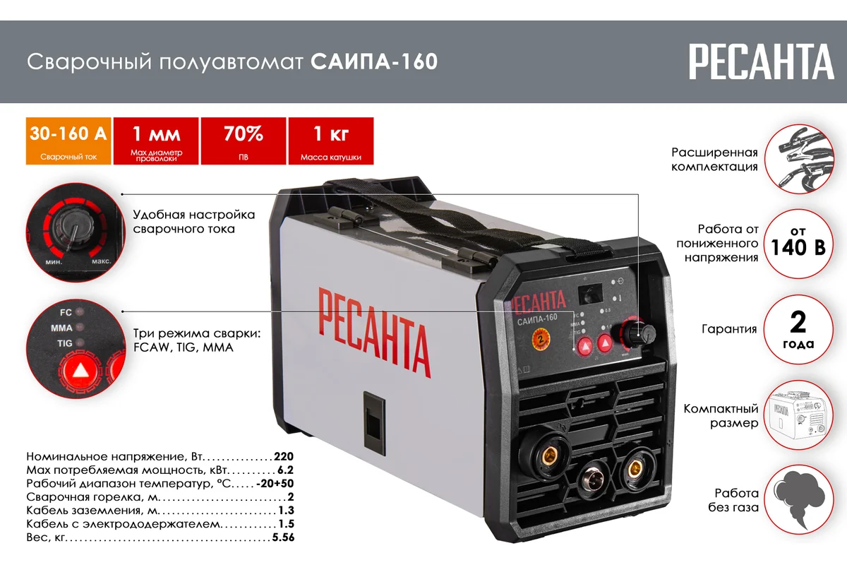 Сварочный полуавтомат САИПА-160 (MIG/MAG) Ресанта