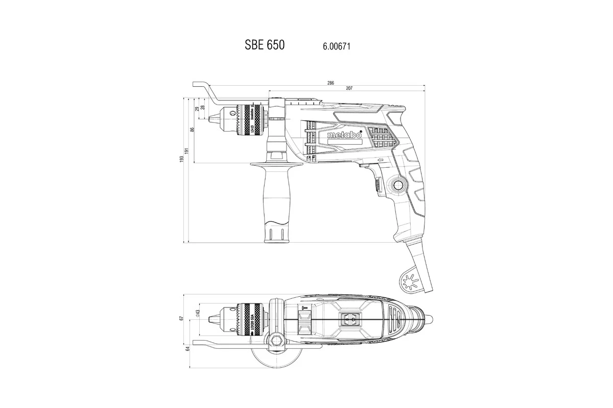 Metabo Дрель ударная SBE 650, 650 Вт, бзп 1,5-13 мм, 