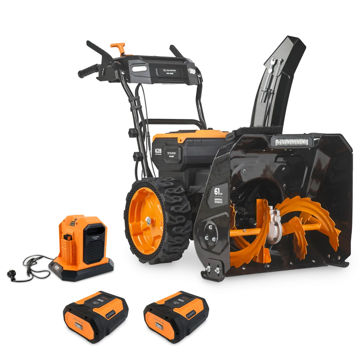 Снегоуборщик аккумуляторный  VILLARTEC  WA6261 SET:AM608 (2шт)+AC604 мод.24/25 б/щ 62В 610мм 2ступ.