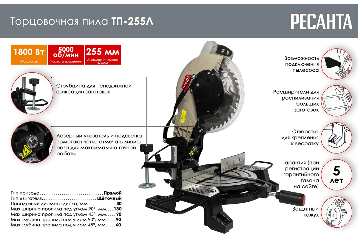 Торцовочная пила ТП-255Л Ресанта