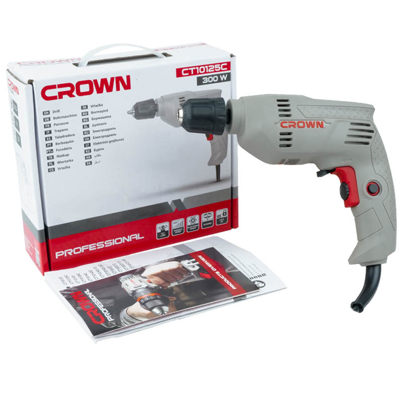 Дрель безударная CROWN CT10125C, 300Вт, 0-3800об/мин