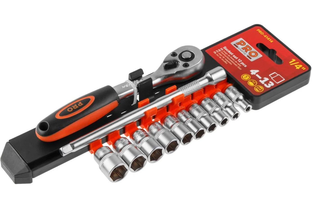 Набор головок 1/4" 4-13мм 12предм. PRO STARTUL (PRO-41414) (пласт. подвес, 6 граней)