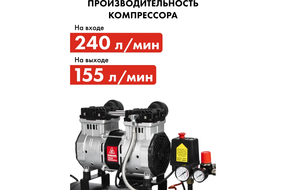 Компрессор поршневой безмасляный QUATTRO ELEMENTI PACIFIC-50 (240 л/мин, 50л, 2л.с, 8 бар,30кг,малош