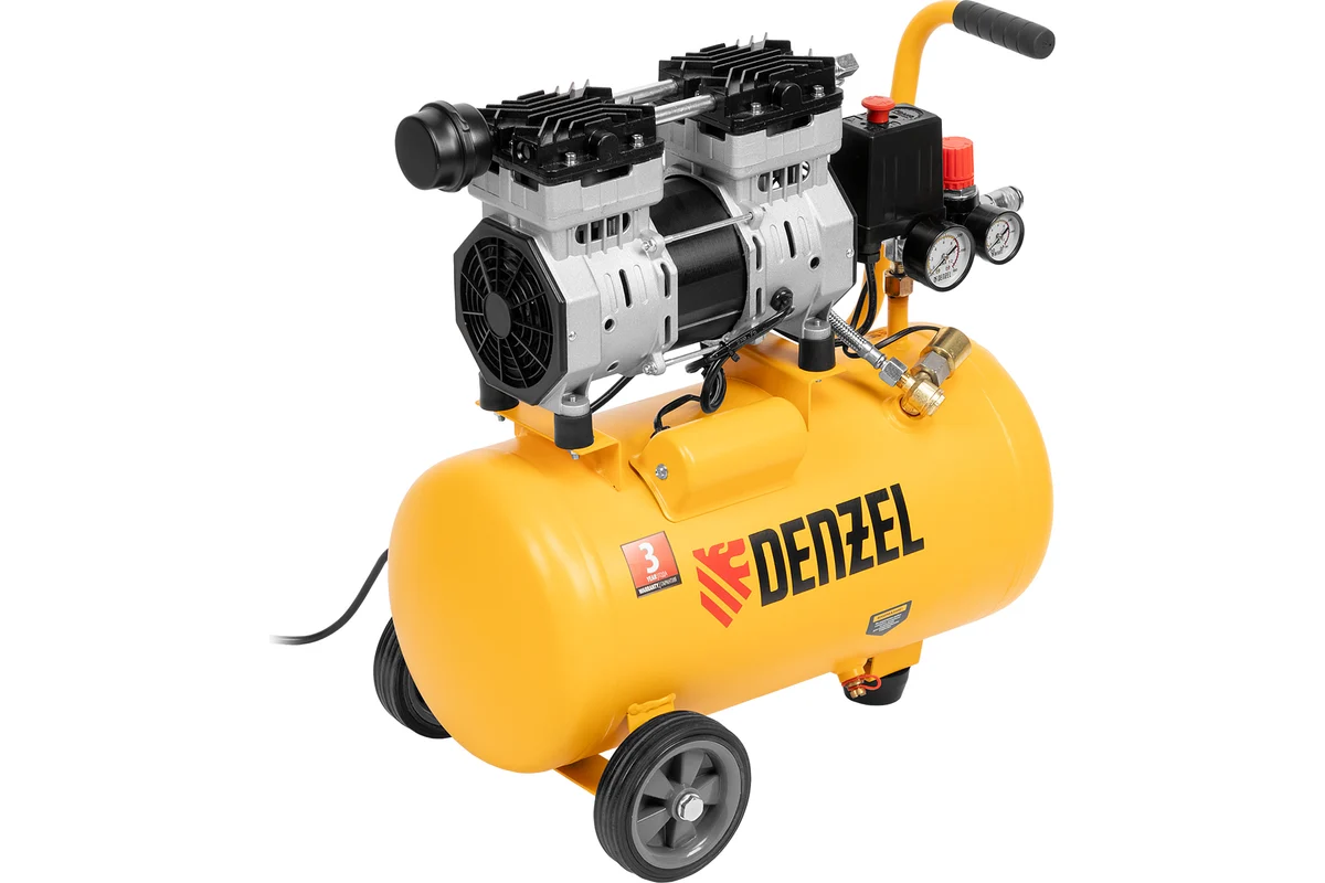 Компрессор DLS950/24 безмаслянный малошумный  950 Вт, 165 л/мин,ресивер 24 л// Denzel