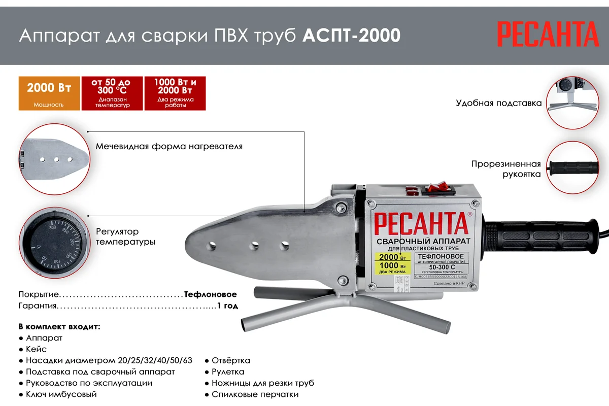 Аппарат для сварки пластиковых труб АСПТ-2000 Ресанта