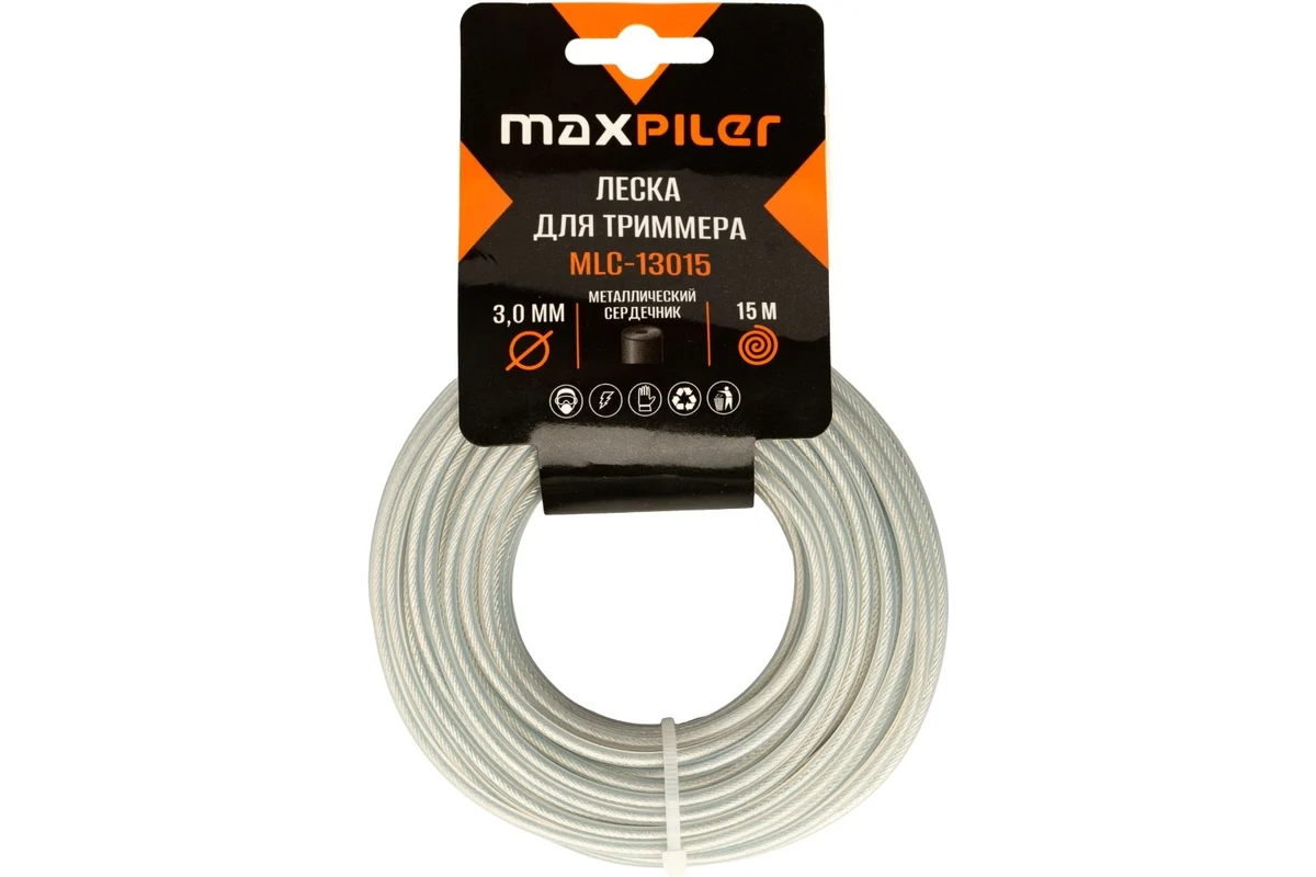 Леска для триммеров MAXPILER 3.0мм*15м, металлический сердечник (MLC-13015)