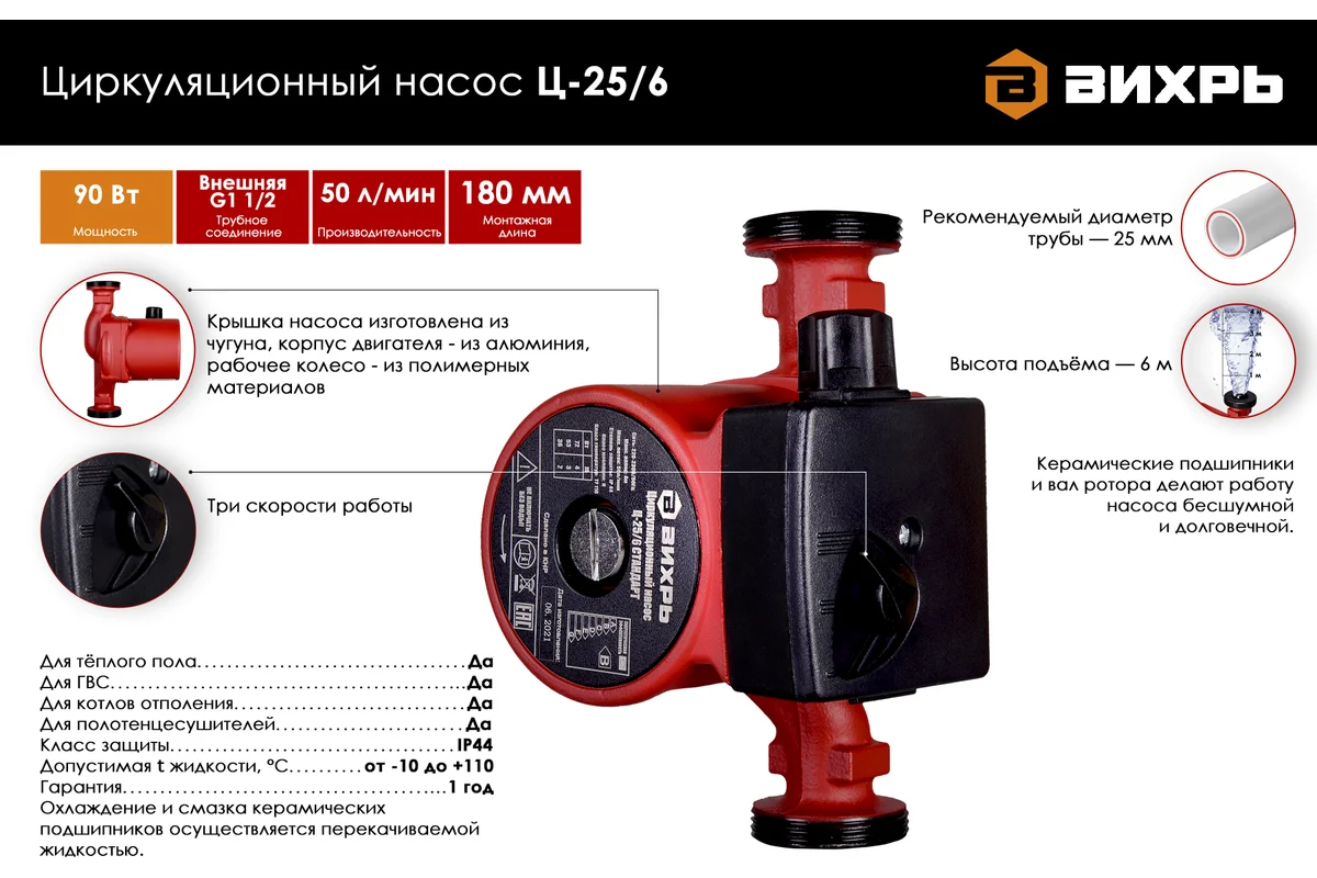 Циркуляционный насос Ц-25/6 СТАНДАРТ Вихрь