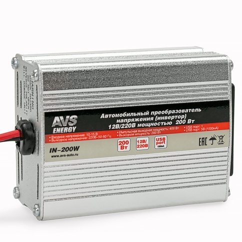 Инвертор автомобильный 12/220V AVS IN-200W