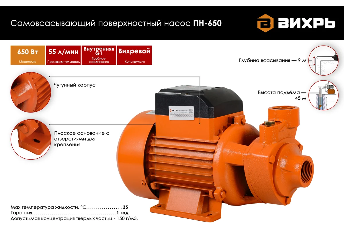Поверхностный насос ПН-650 Вихрь