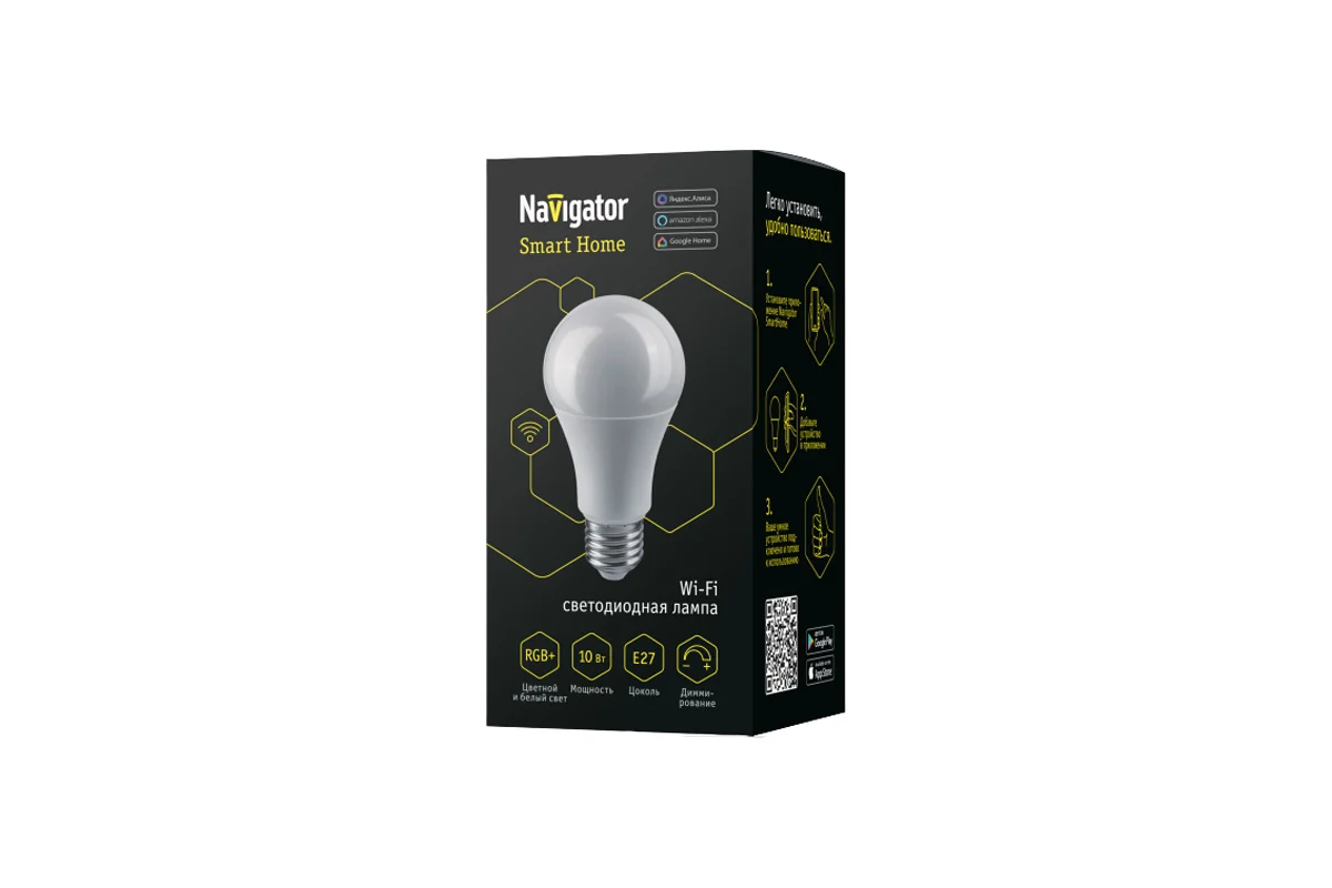 Navigator wi-fi лампа св/д 10W (800lm) NLL-A60-10-230-RGBWWW-E27-WiFi, 14554