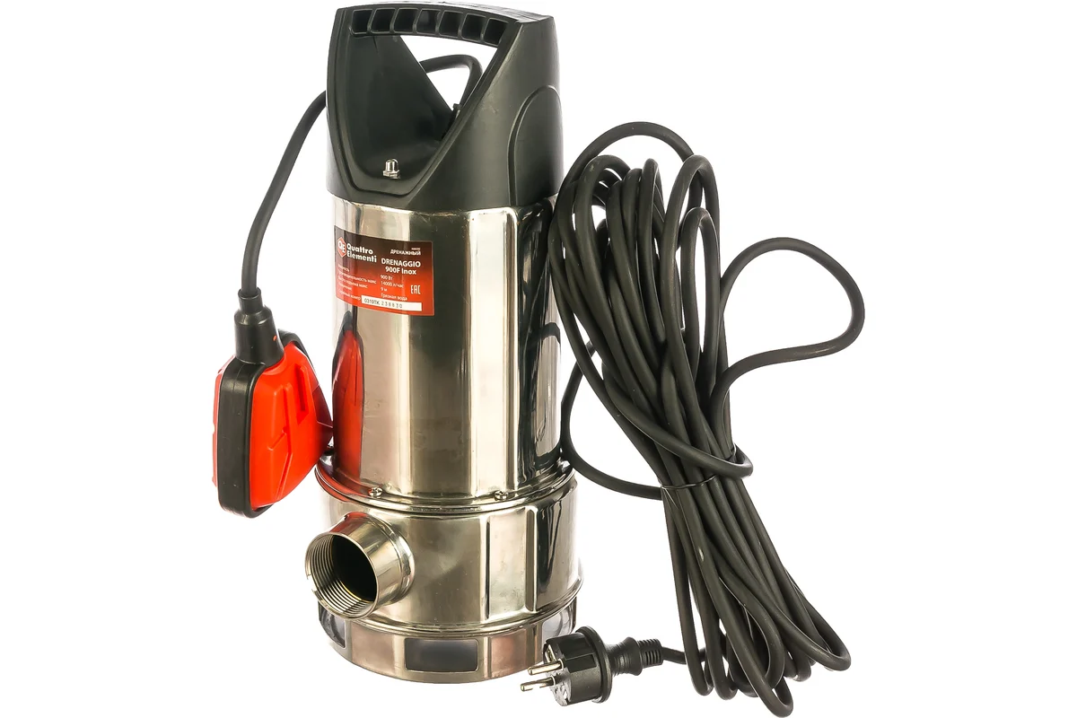 Дренажный насос QUATTRO ELEMENTI Drenaggio  900 F Inox (900 Вт, 14000 л/ч, для грязной, 9 м, 5,45кг,