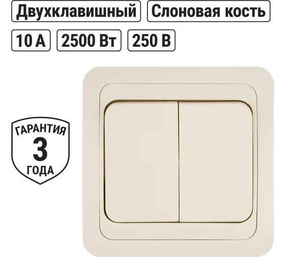 Выключатель 2-кл. 10А сл. кость "Валдай" TDM*