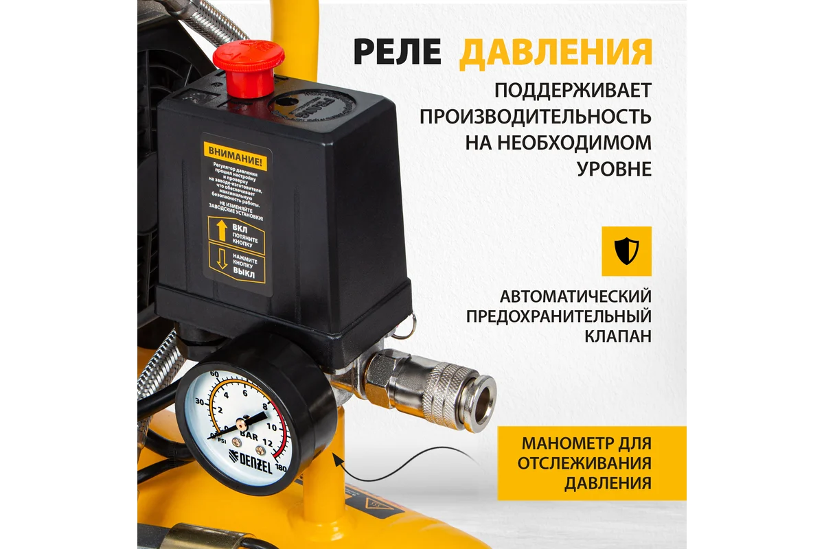 Безмасляный компрессор DLS650/10 650 Вт, 120 л/мин, ресивер 10 л // DENZEL