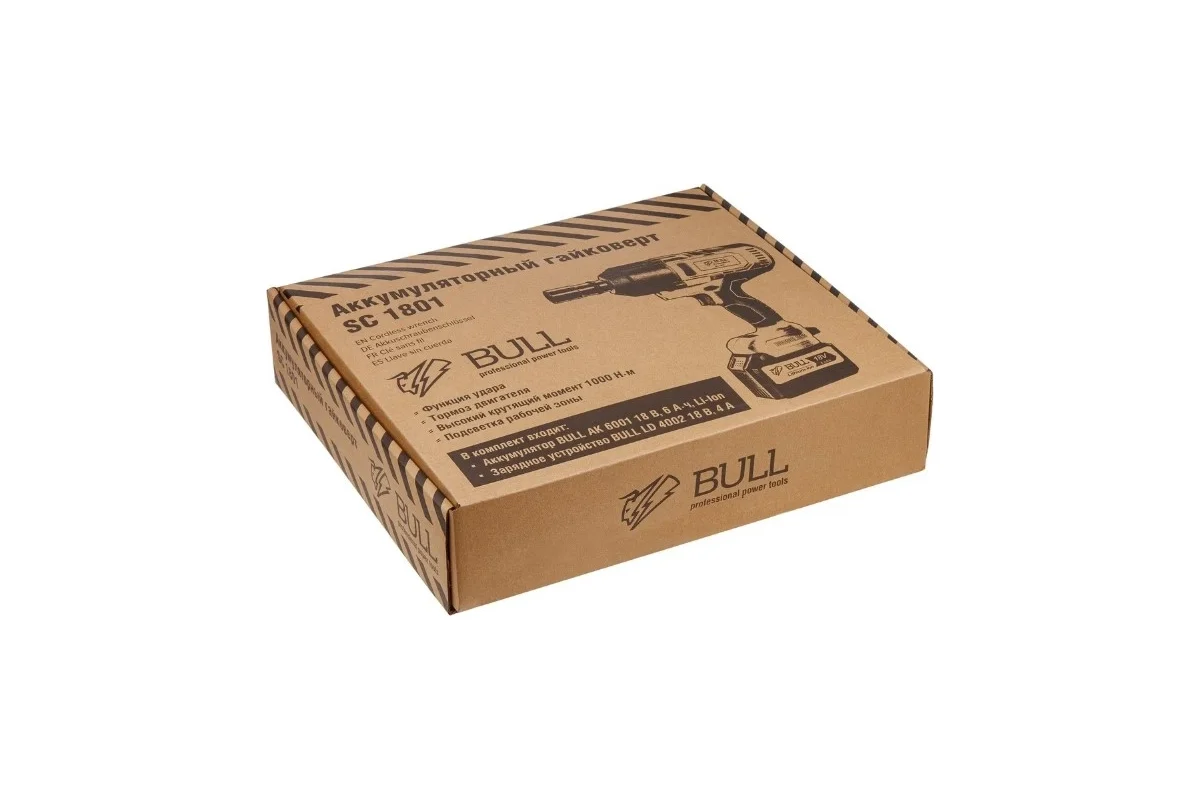 Аккум. ударный гайковерт BULL SC 1801 в чем. БЕСЩЕТ., 18 В, 1000 Н*м, 3/4", 1х6 А*ч, з/у 4 А