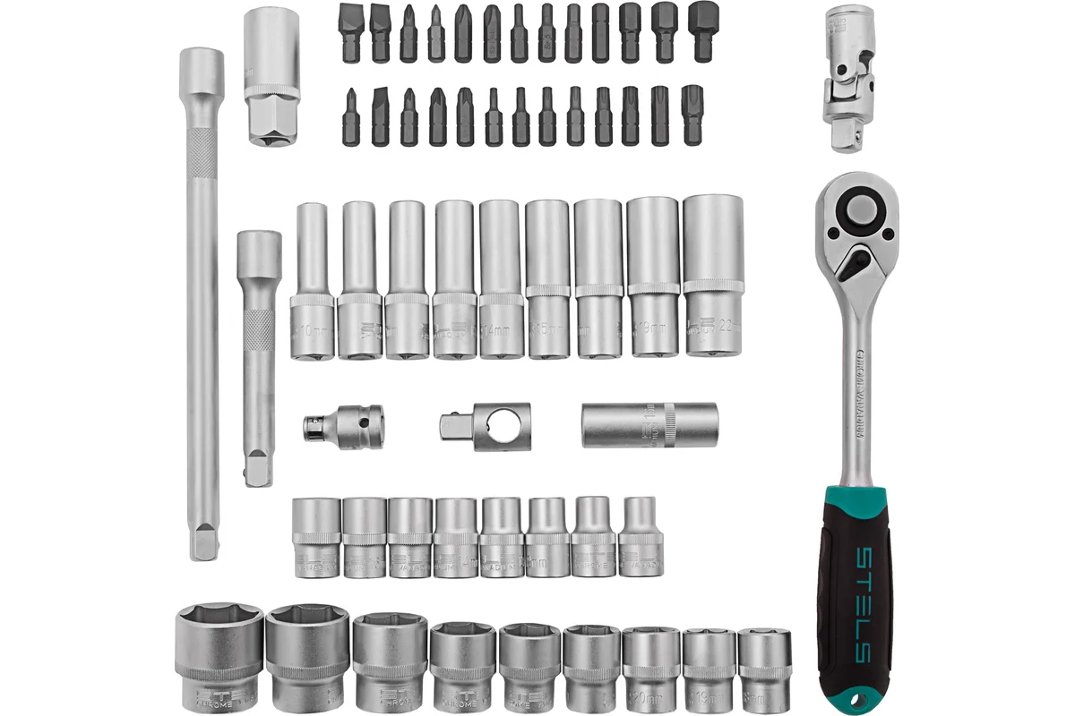 Набор инструмента 1/2", пластиковый кейс 60 предметов,  STELS  