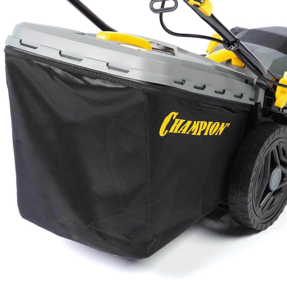 Газонокосилка эл. CHAMPION EM4318 (1,8 кВт пласт.+ткань травосб. 52л ширина 430мм 30-75мм, 12,9кг)